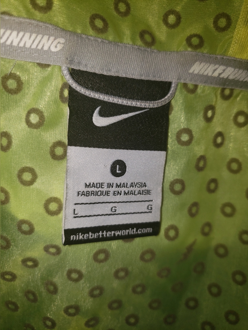 Nike Runner Neon Lime Green Reflector Hoodie Foldable Jacket L - Picture 10 of 15